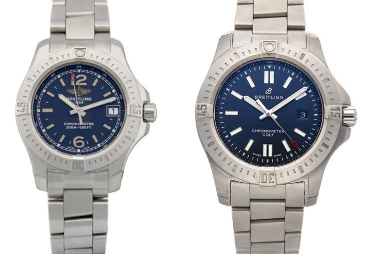 Two Perfect UK Sale Breitling Colt Replica Watches With Blue Dials For Couples