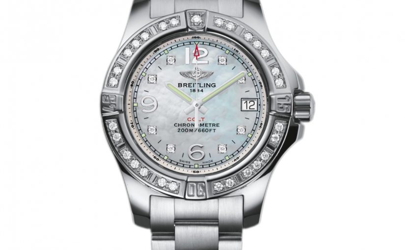 The stainless steel fake watch is decorated with diamonds.