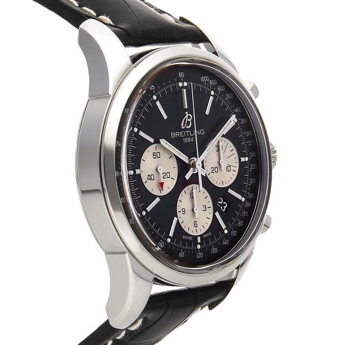 The male replica watch is made from polished stainless steel.