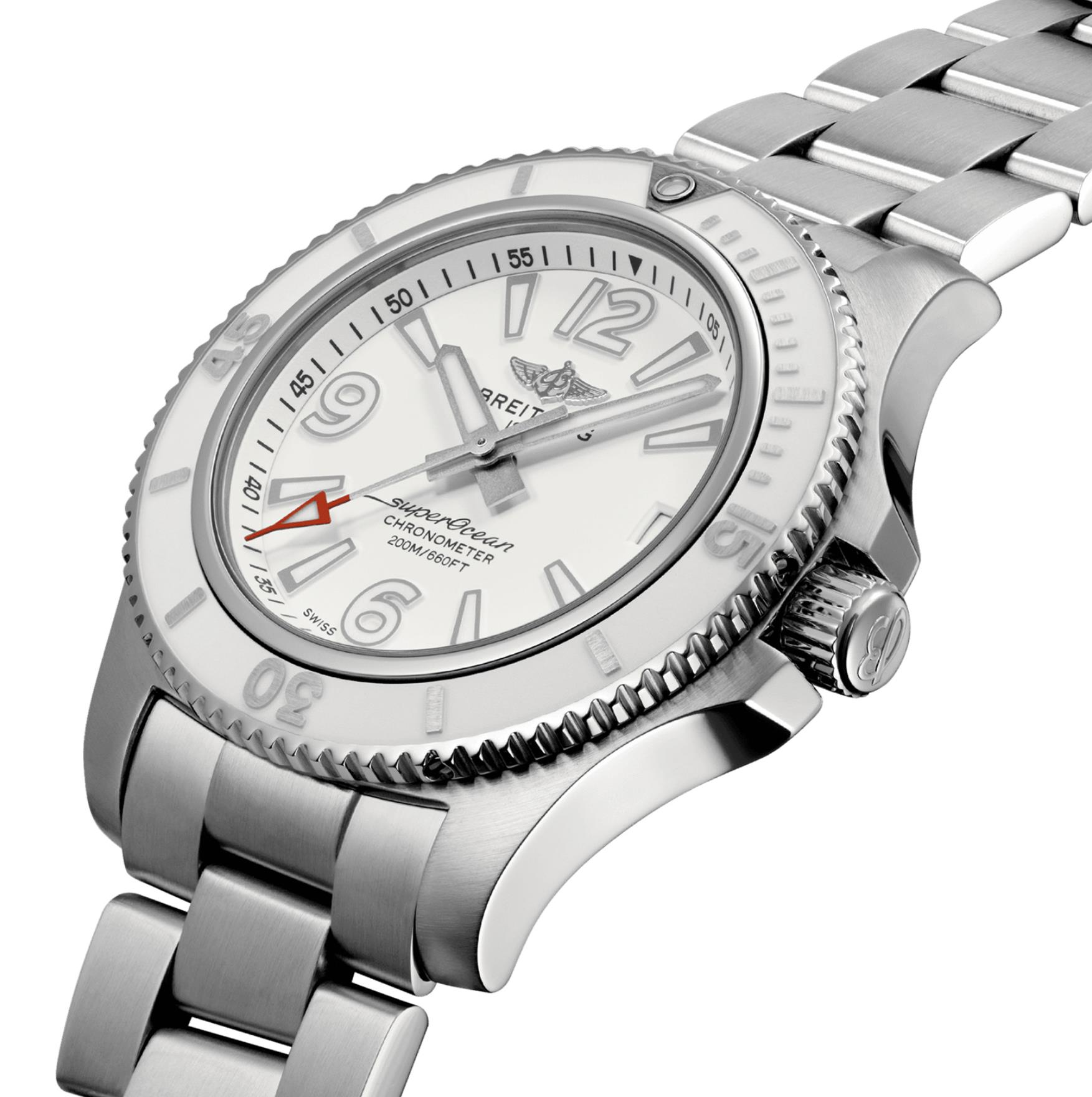 The stainless steel fake watch has a white dial.